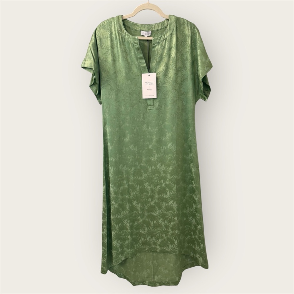 S’EDGE Bright Green Palm Print Tropical Beachy Summer Maxi Dress Cover Up- Small